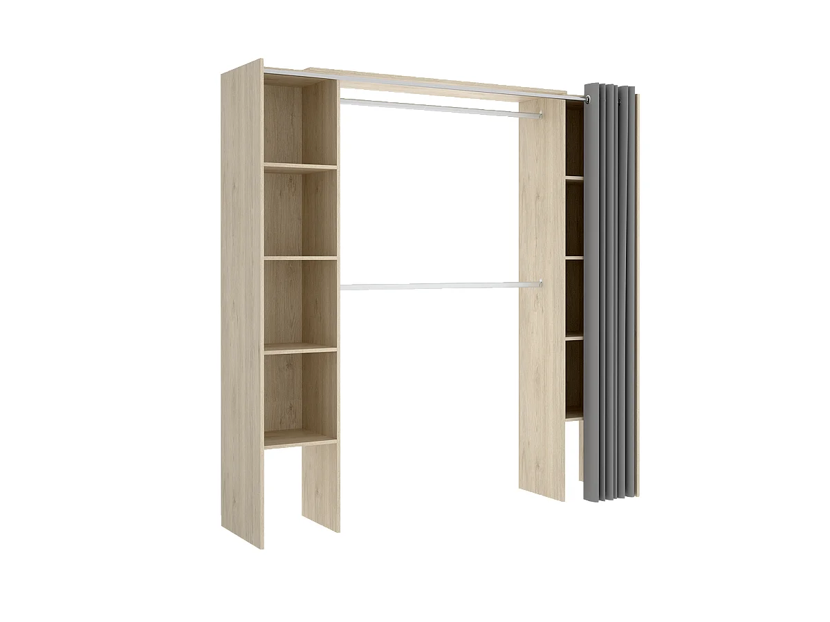 Armoire dressing extensible coloris chêne naturel avec rideau  - Longueur 180 x Profondeur 50 x Hauteur 205 cm