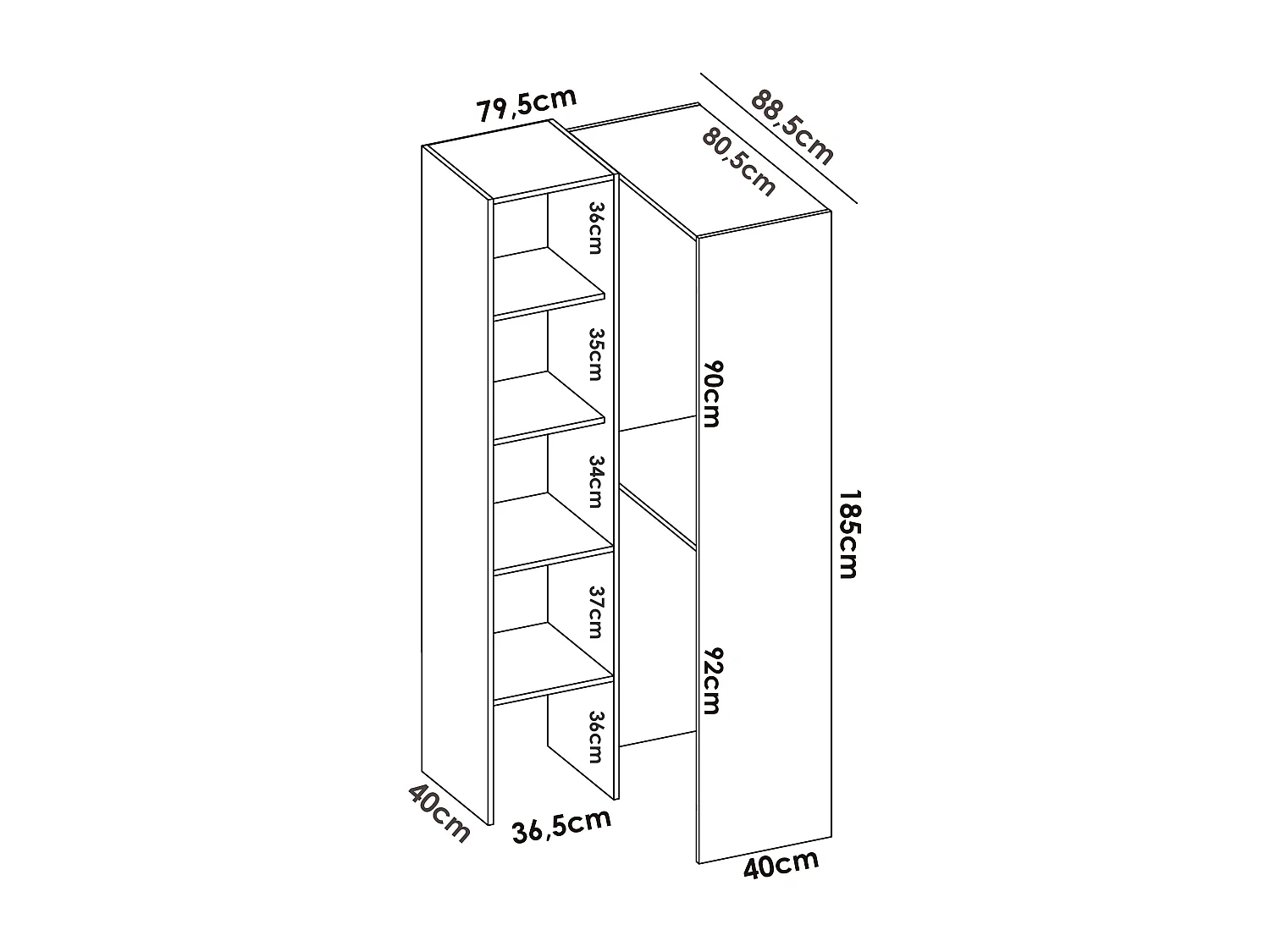 Kit armoire dressing d'angle en bois mélaminé coloris blanc - Longueur 228 x Profondeur 79 x Hauteur 187 cm