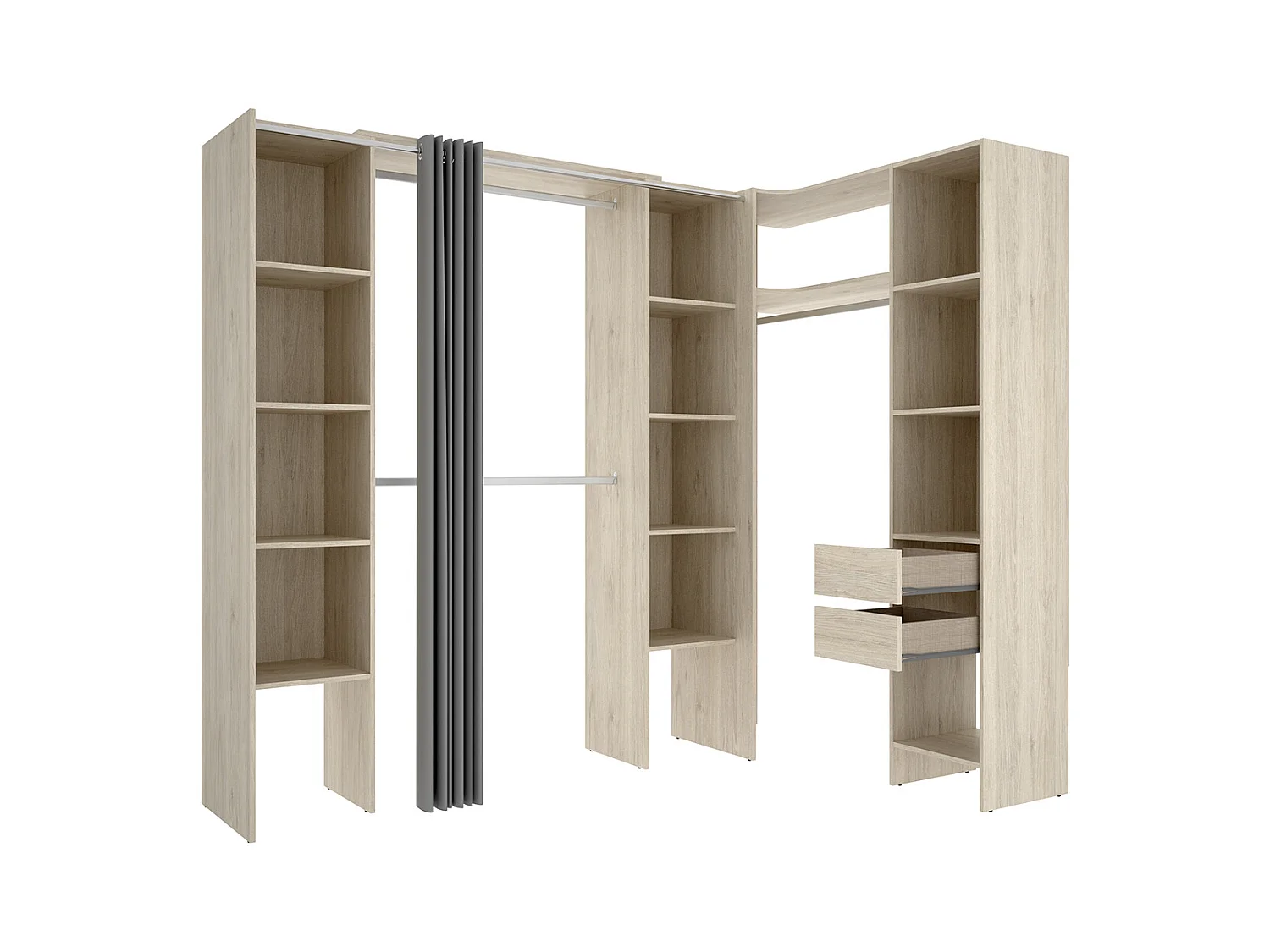 Kit armoire dressing d'angle extensible en bois mélaminé coloris chêne naturel - Longueur 164-234 x Profondeur 141 x Hauteur 205 cm