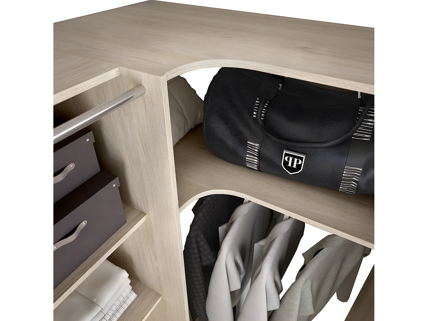 Kit armoire dressing d'angle extensible en bois mélaminé coloris chêne naturel - Longueur 164-234 x Profondeur 141 x Hauteur 205 cm