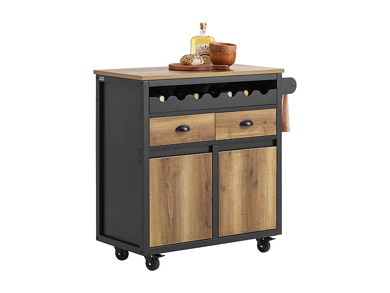 SoBuy FKW122-SCH Desserte de Cuisine à roulettes Chariot de Cuisine îlot de Cuisine, 1 Porte-Bouteilles, 2 Tiroirs et 2 Portes