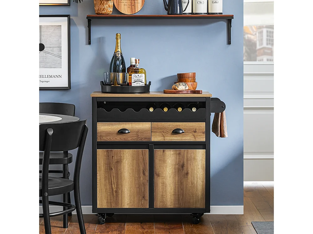 SoBuy Carrello Cucina Con Ruote Credenza Cucina Mobile Cucina Nero 89x40x87cm FKW122-SCH