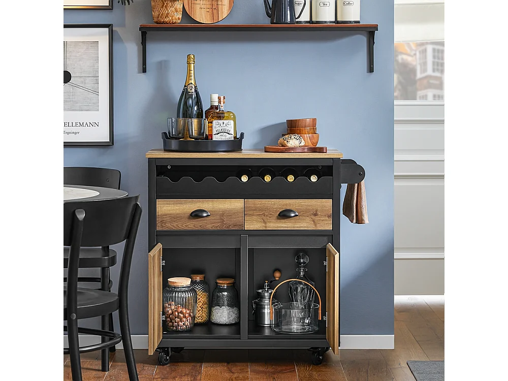 SoBuy Carrello Cucina Con Ruote Credenza Cucina Mobile Cucina Nero 89x40x87cm FKW122-SCH