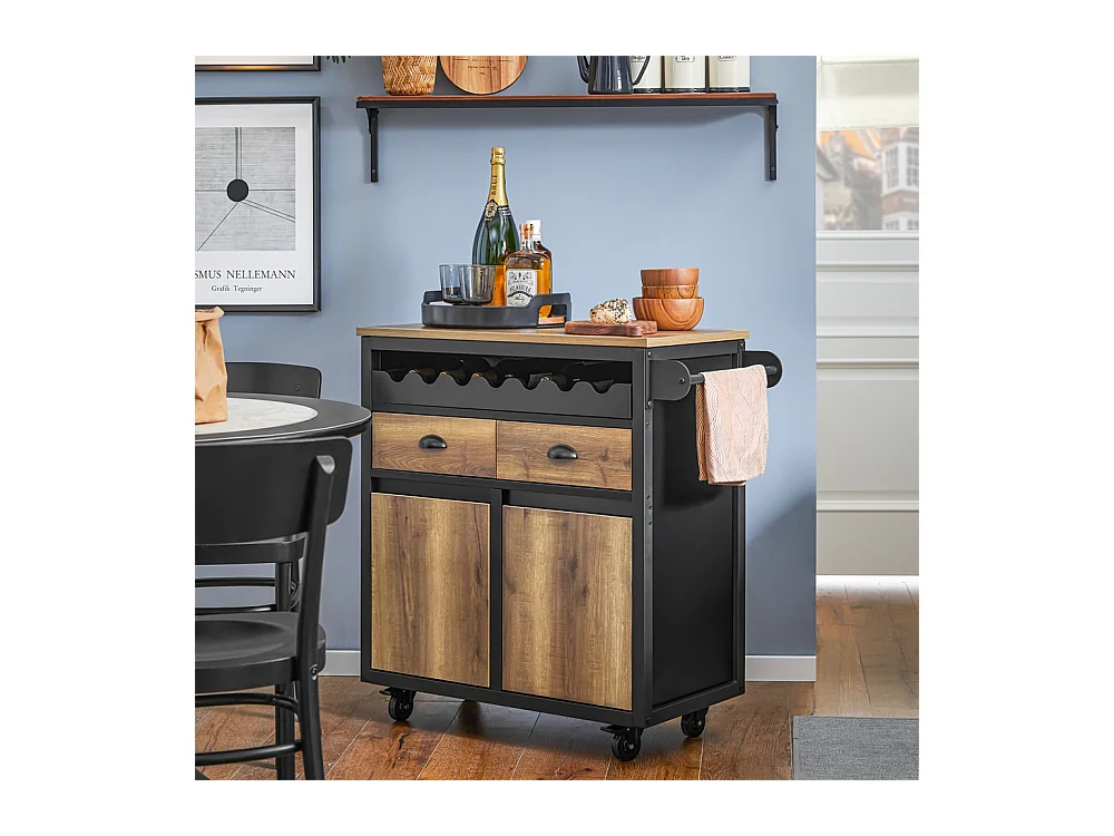 SoBuy Carrello Cucina Con Ruote Credenza Cucina Mobile Cucina Nero 89x40x87cm FKW122-SCH