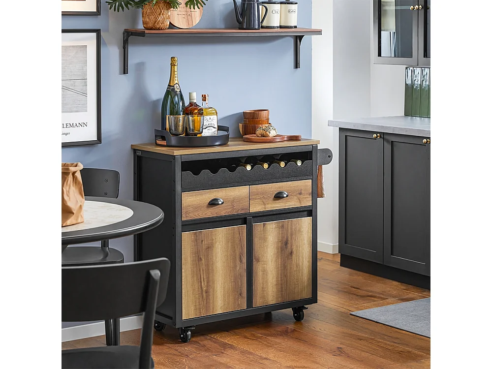 SoBuy Carrello Cucina Con Ruote Credenza Cucina Mobile Cucina Nero 89x40x87cm FKW122-SCH