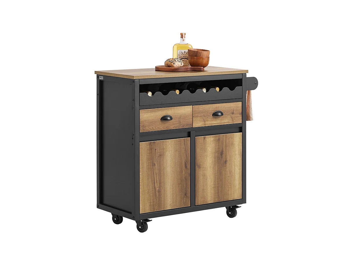 SoBuy FKW122-SCH Desserte de Cuisine à roulettes Chariot de Cuisine îlot de Cuisine, 1 Porte-Bouteilles, 2 Tiroirs et 2 Portes