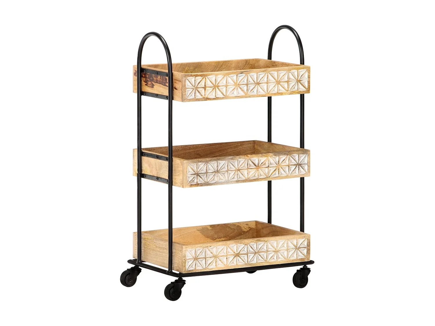 Chariot de cuisine à 3 niveaux 46x30x76 Bois de manguier