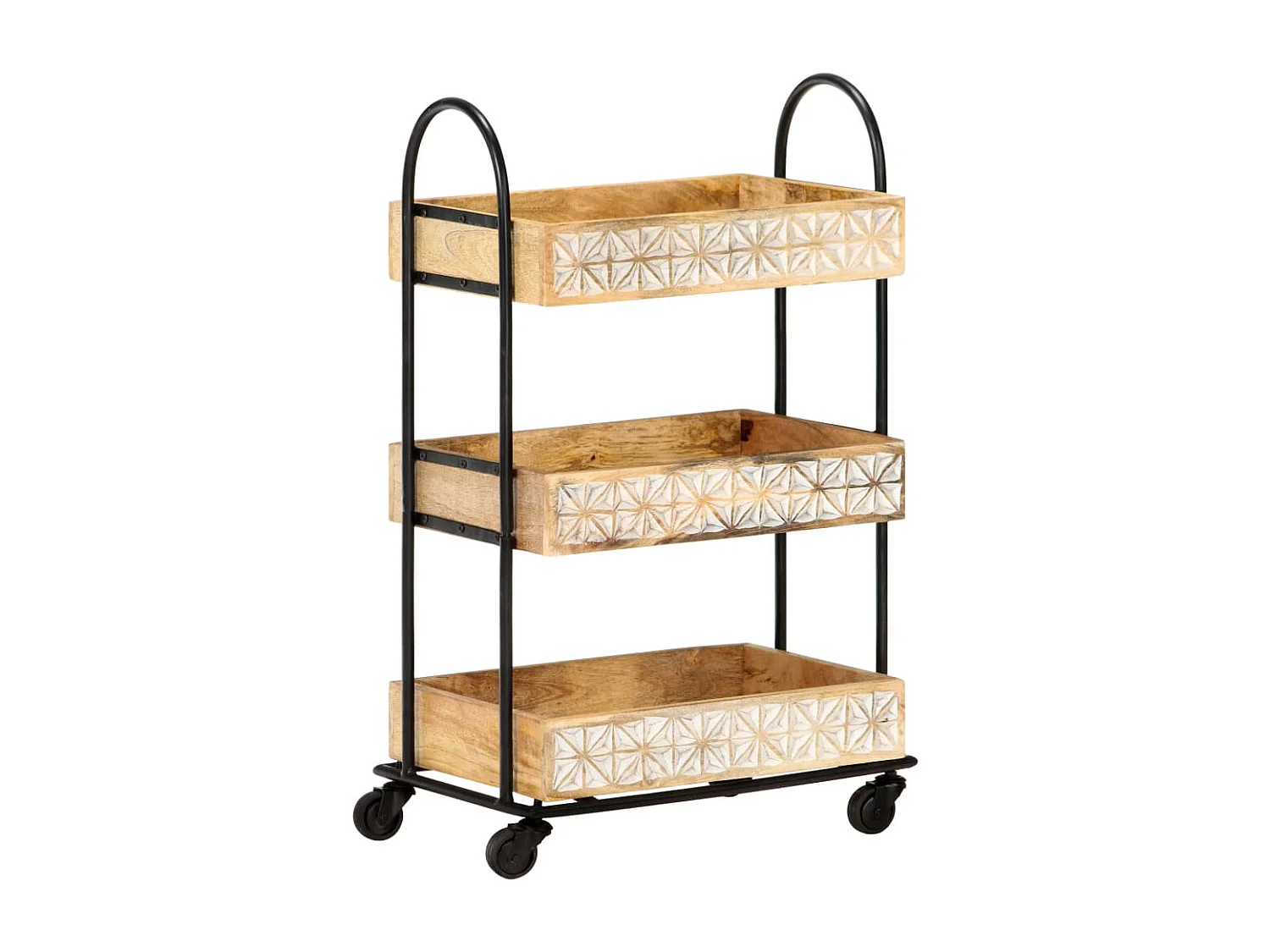 Chariot de cuisine à 3 niveaux 46x30x76 Bois de manguier