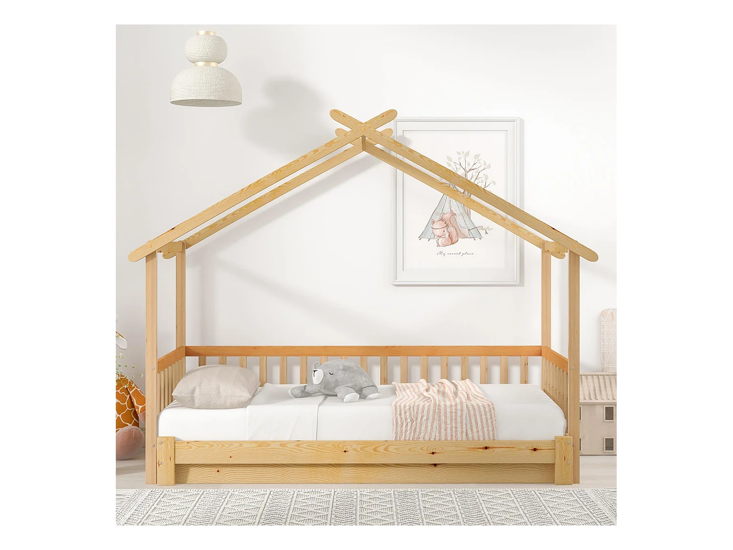 Ausziehbett – Hochbett für Kinder 90(180)x200cm aus Massivholz – Natur