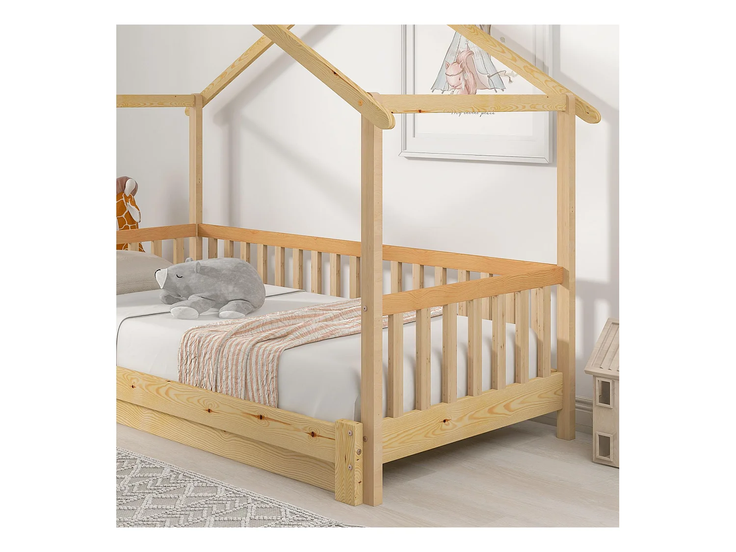 Ausziehbett – Hochbett für Kinder 90(180)x200cm aus Massivholz – Natur