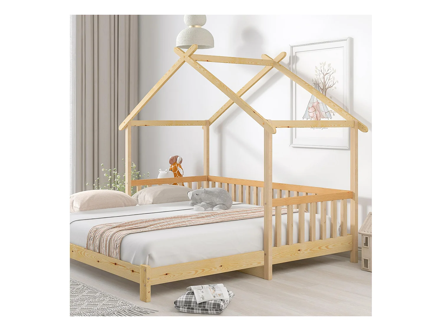 Ausziehbett – Hochbett für Kinder 90(180)x200cm aus Massivholz – Natur