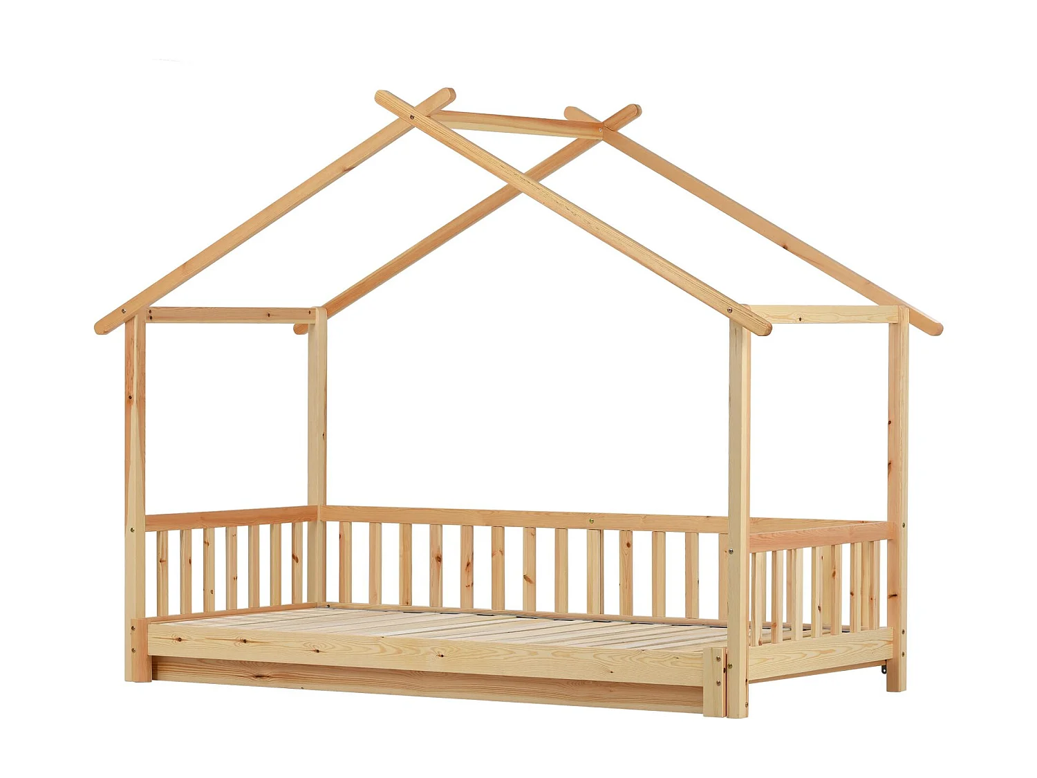 Lit gigogne - lit cabane pour enfant 90(180)x200cm en bois massif - Naturel