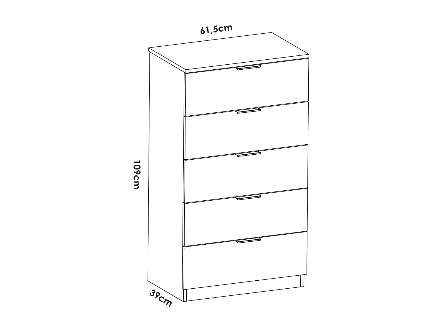Commode, meuble de rangement pour enfant en bois avec 5 tiroirs coloris blanc - Longueur 60 x Profondeur 39 x Hauteur 109 cm