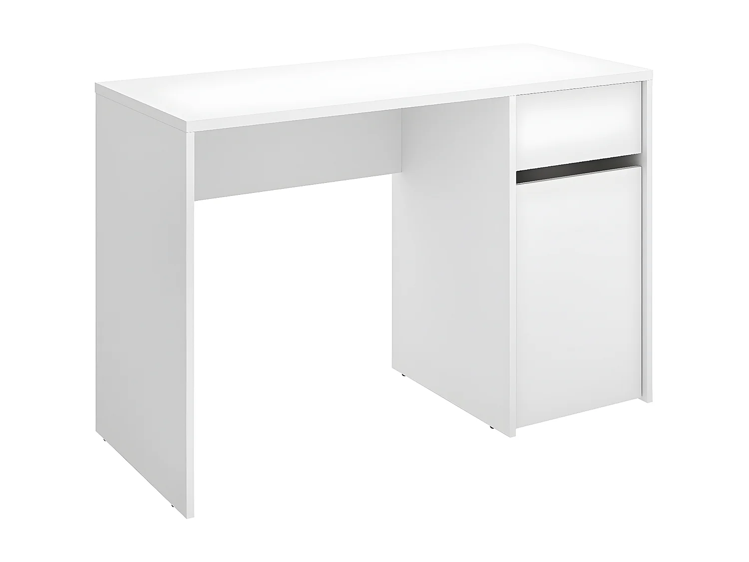 Meuble de bureau, table de bureau en bois mélaminé avec 1 tiroir et 1 porte coloris blanc  - Longueur 110 x Profondeur 50 x Hauteur 74 cm