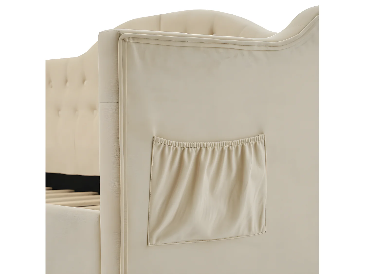 Lit rembourré, canapé-lit, cadre de lit de rangement avec chargeur USB Type C et 2 tiroirs 90x200 cm, tissu velours beige (matelas non inclus)