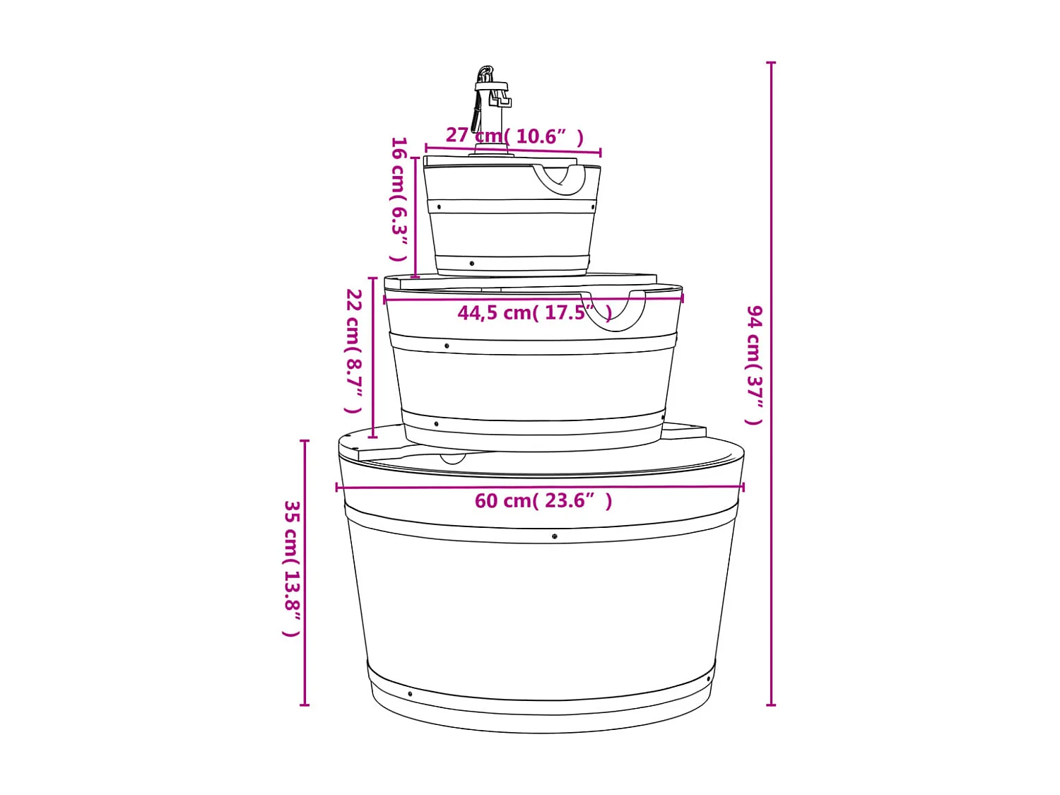 Fontaine à eau avec pompe 60x60x94 Bois de sapin massif