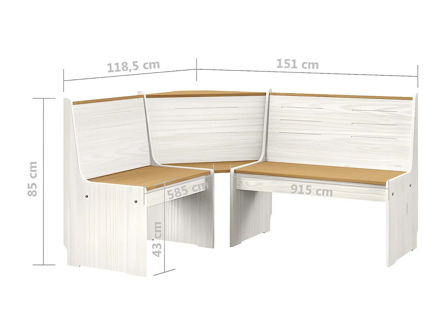 Banc d'angle de jardin 151cm Pin solide Marron miel et blanc