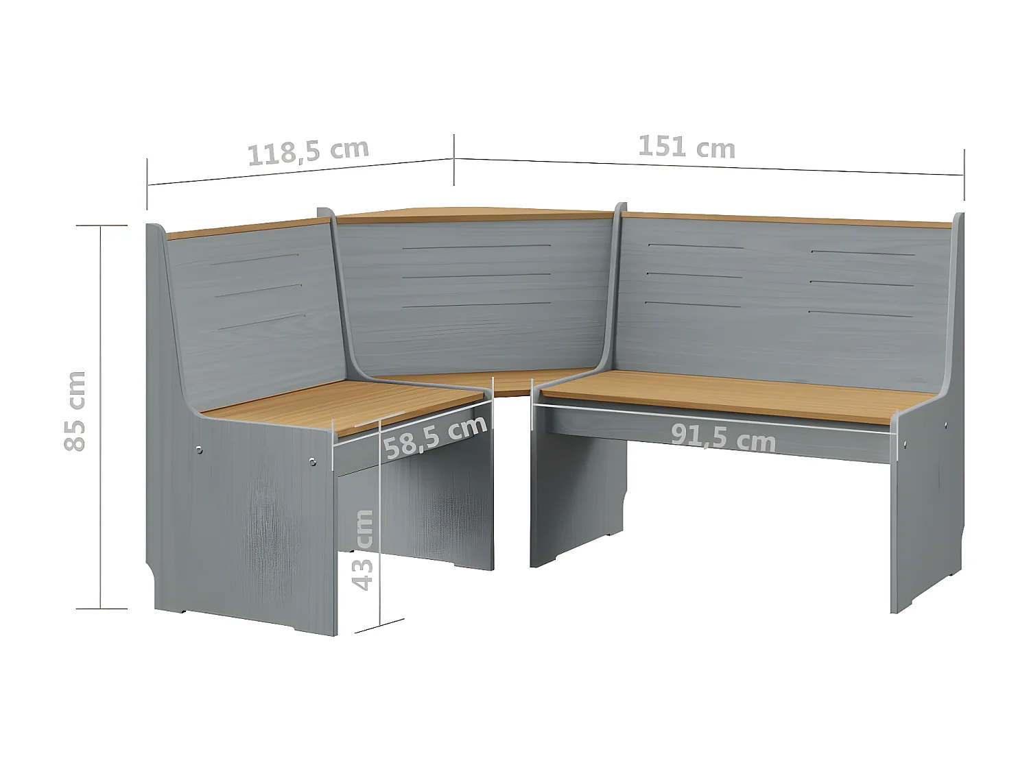 Banc d'angle de jardin 151cm Pin solide Marron miel et gris