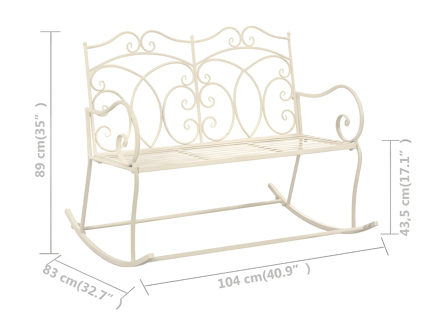 Banc de jardin 104cm Fer Blanc antique