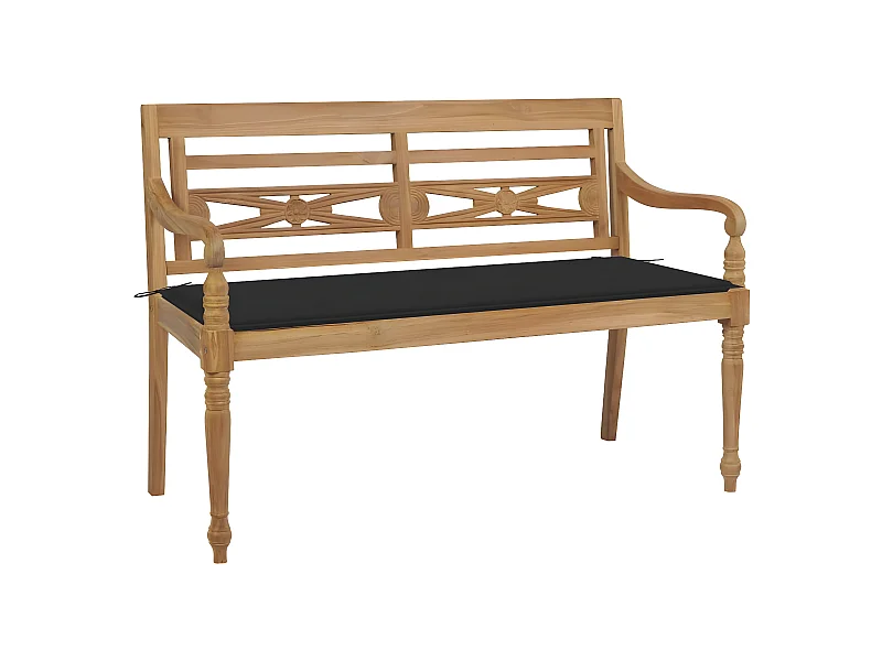 Banc Batavia avec coussin noir 120cm Bois de teck massif