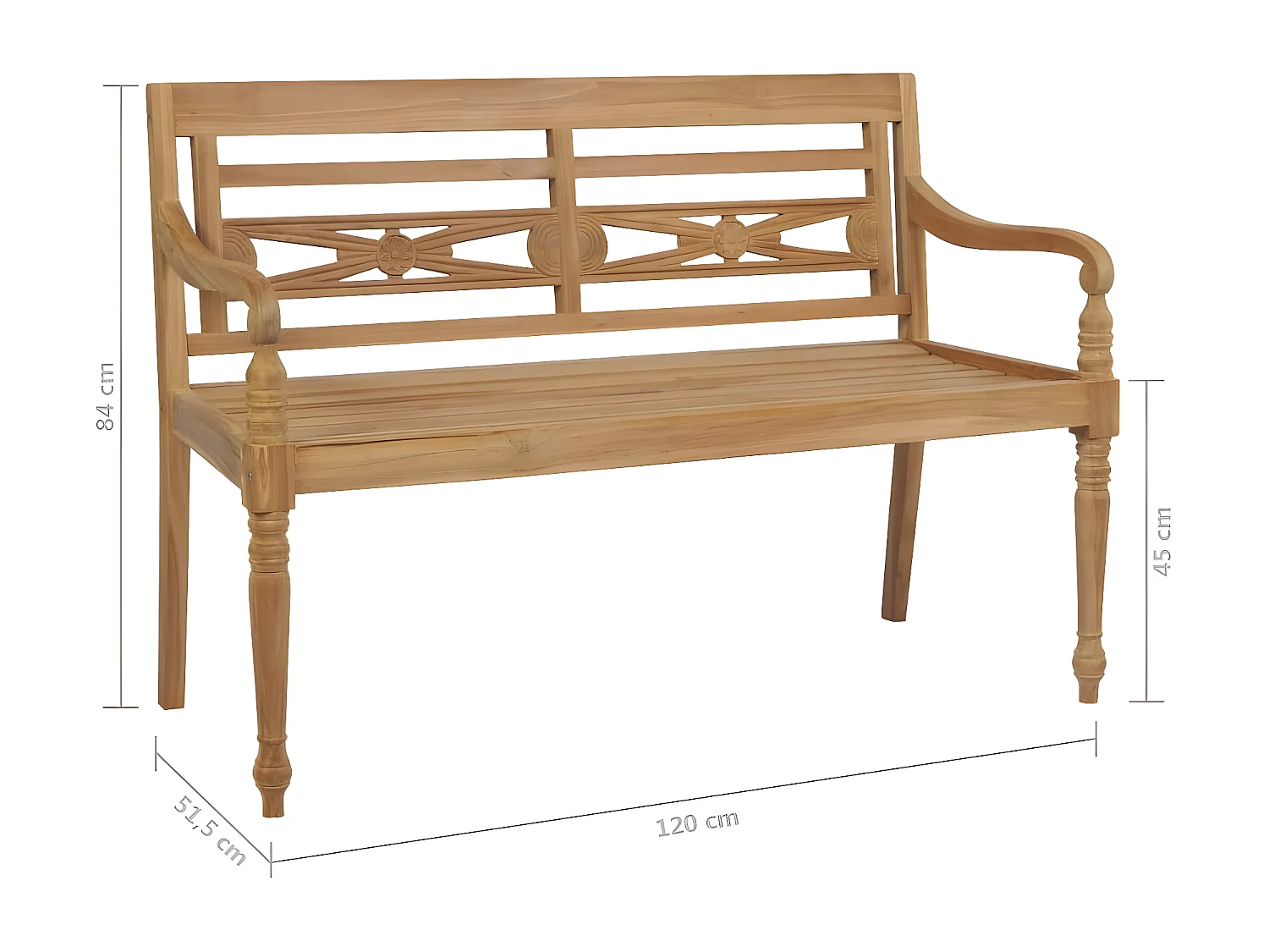 Banc Batavia avec coussin noir 120cm Bois de teck massif