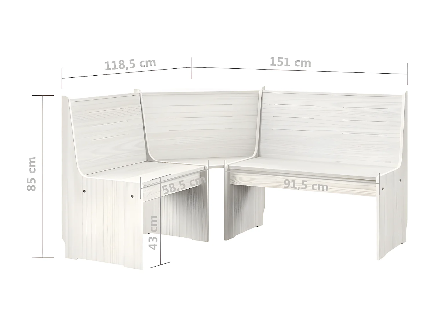 Banc d'angle de jardin 151cm Bois de pin solide Blanc