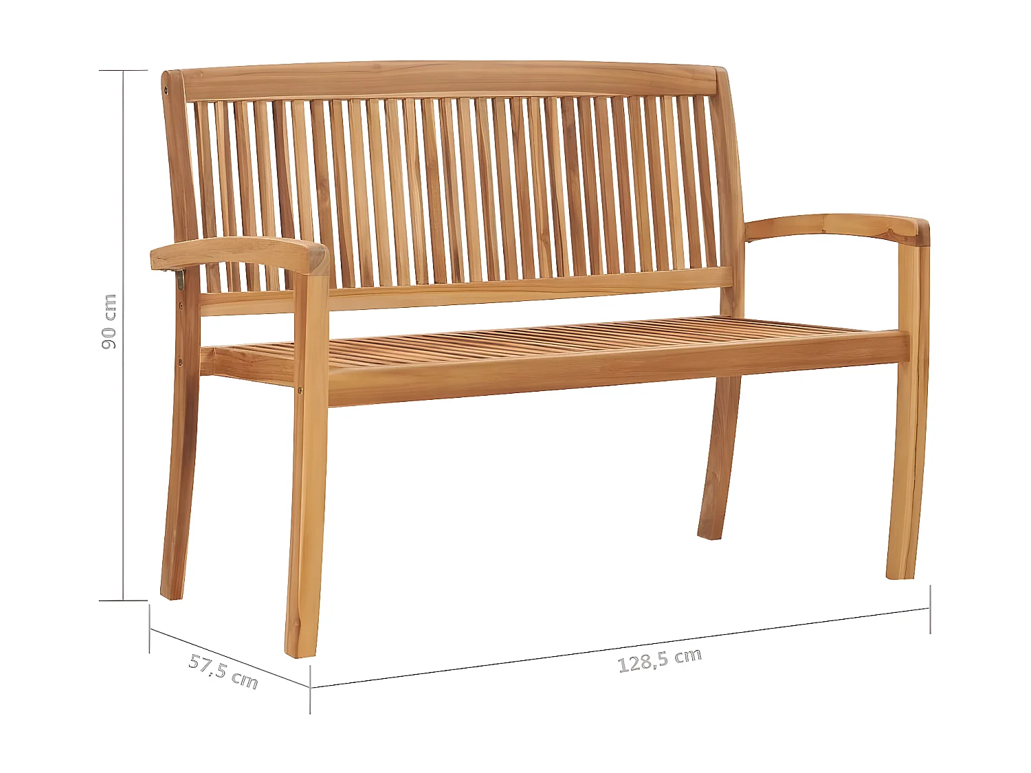 Banc de jardin empilable et coussin 128,5cm Bois de teck massif 18