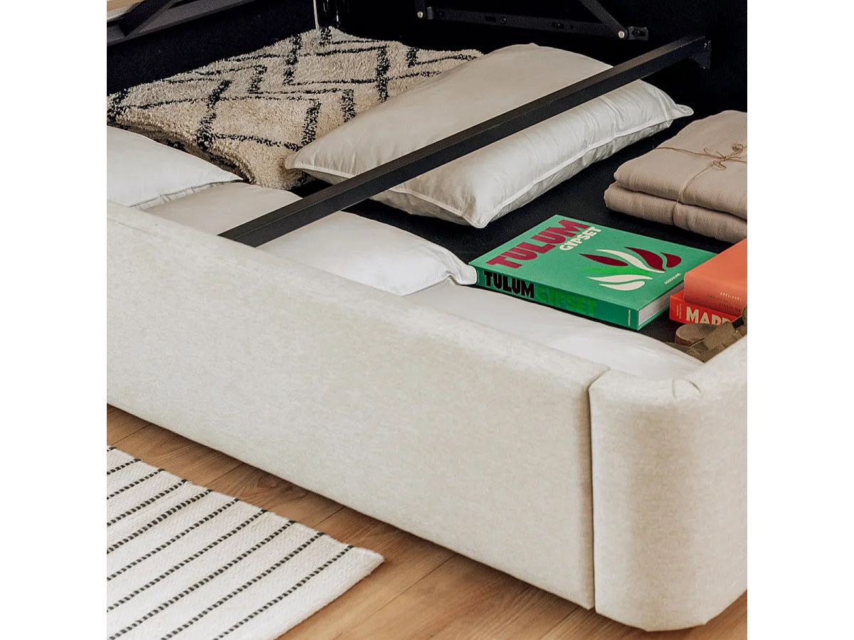 Lit coffre tissu beige 180x200cm