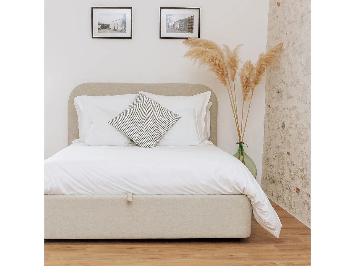 Lit coffre tissu beige 180x200cm