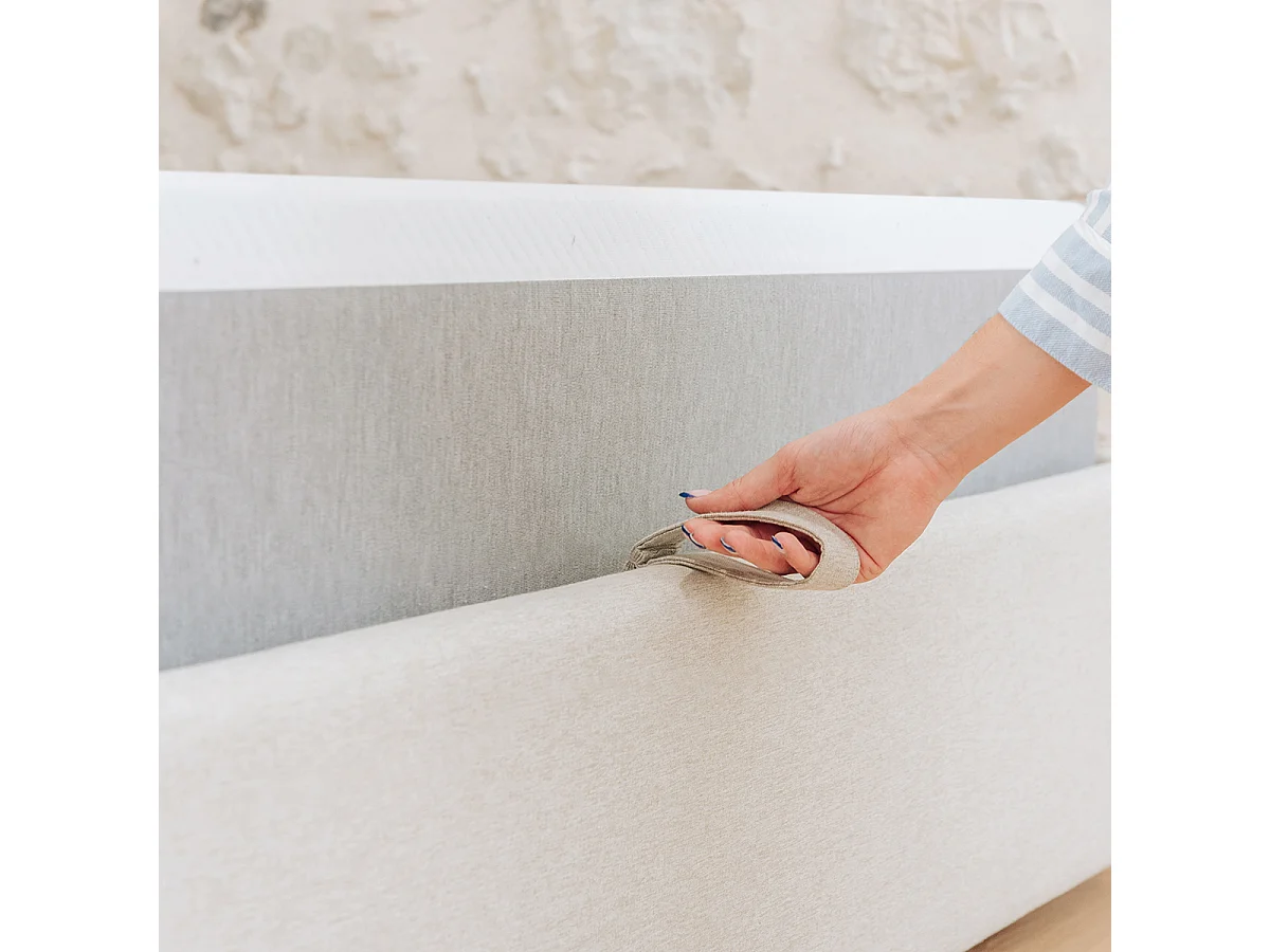 Lit coffre tissu beige 180x200cm