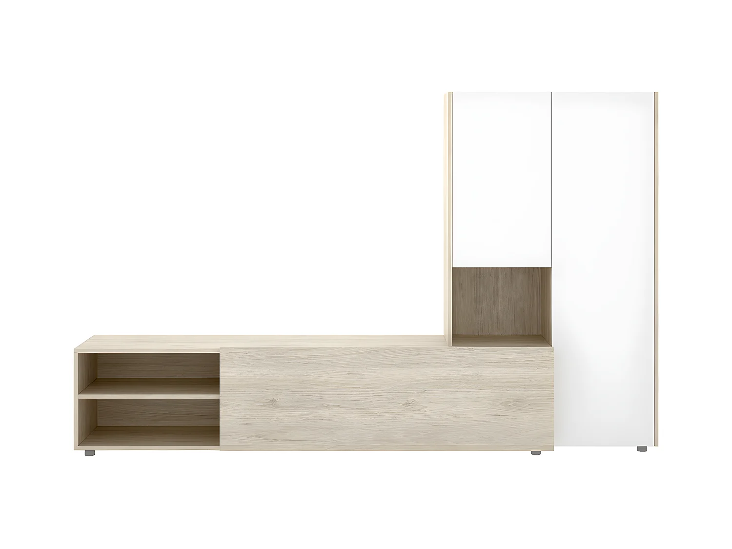 Ensemble de salon avec meuble TV + module haut en bois mélaminé coloris chêne naturel, blanc - Longueur 227 x Profondeur 40 x Hauteur 140 cm