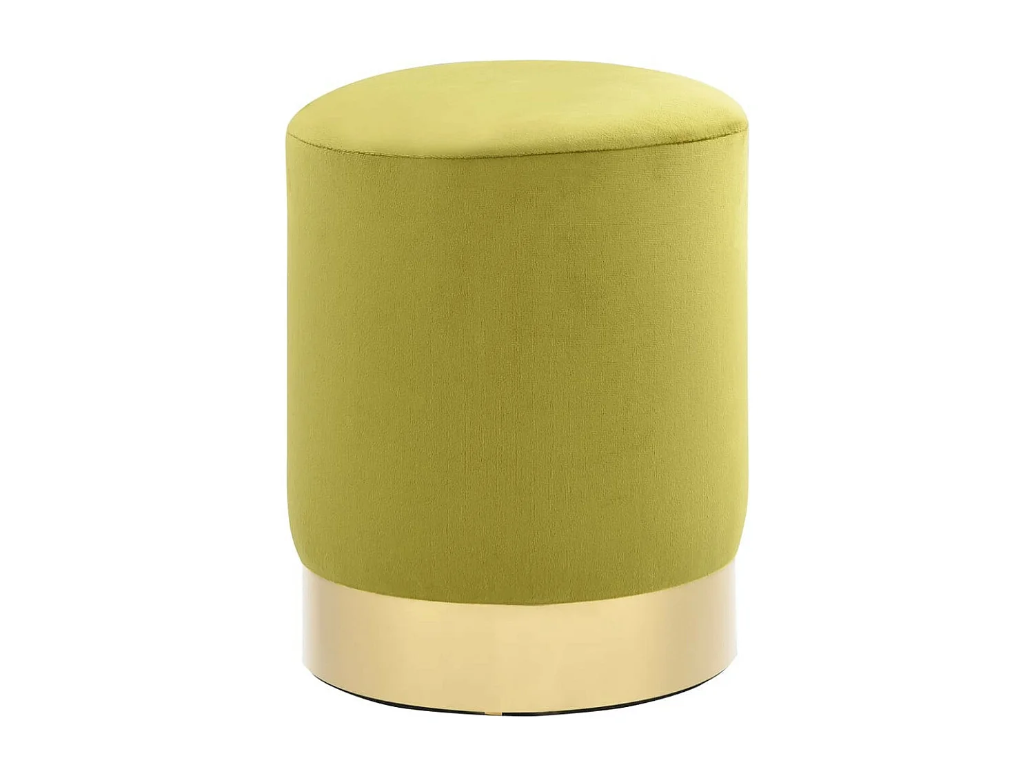Tabouret bas design velours vert anis et metal doré Sinza