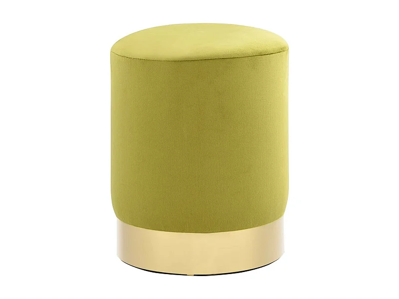 Tabouret bas design velours vert anis et metal doré Sinza