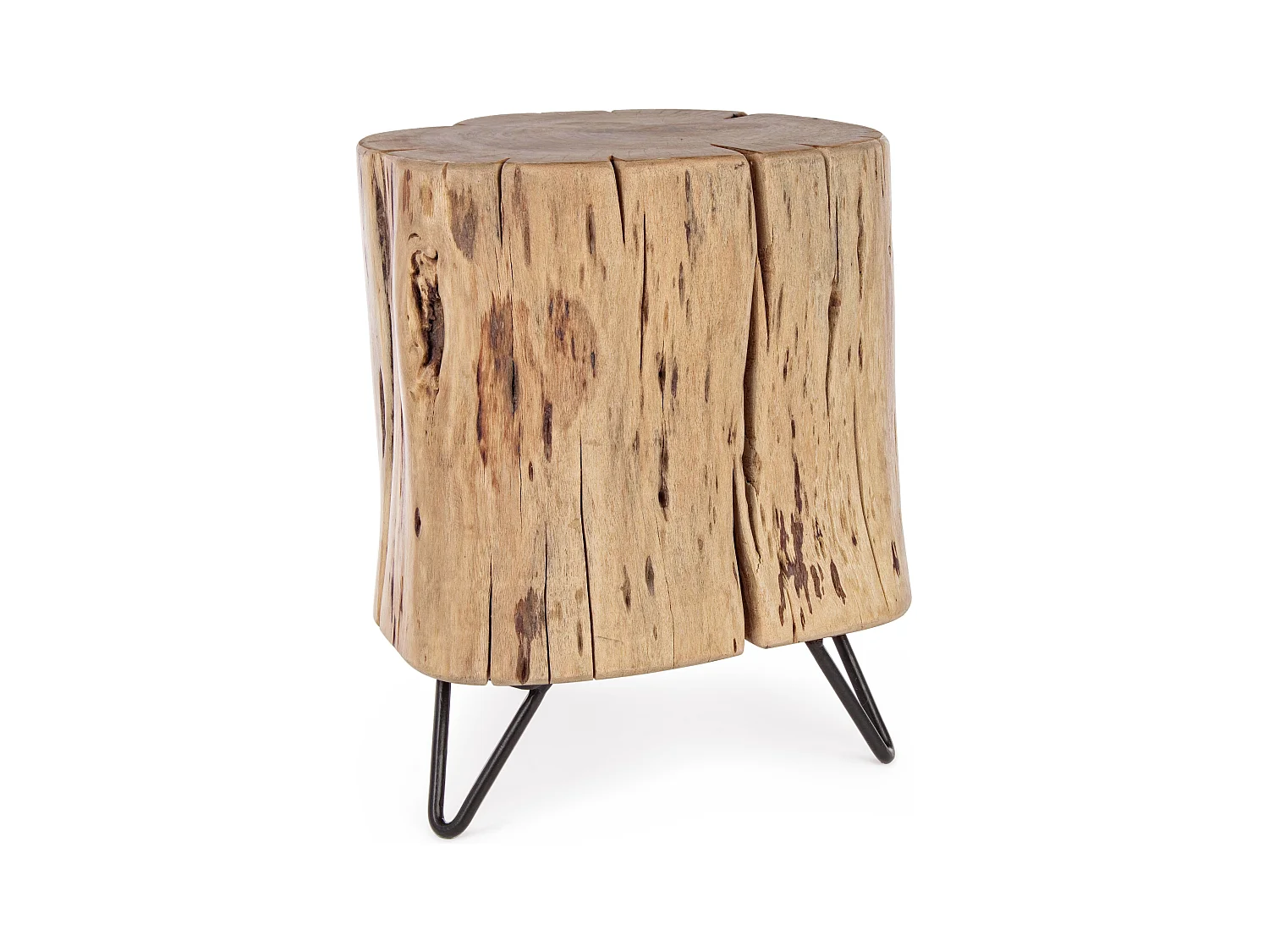 Tabouret en bois d'acacia et pieds en acier Amaly- Lot de 2
