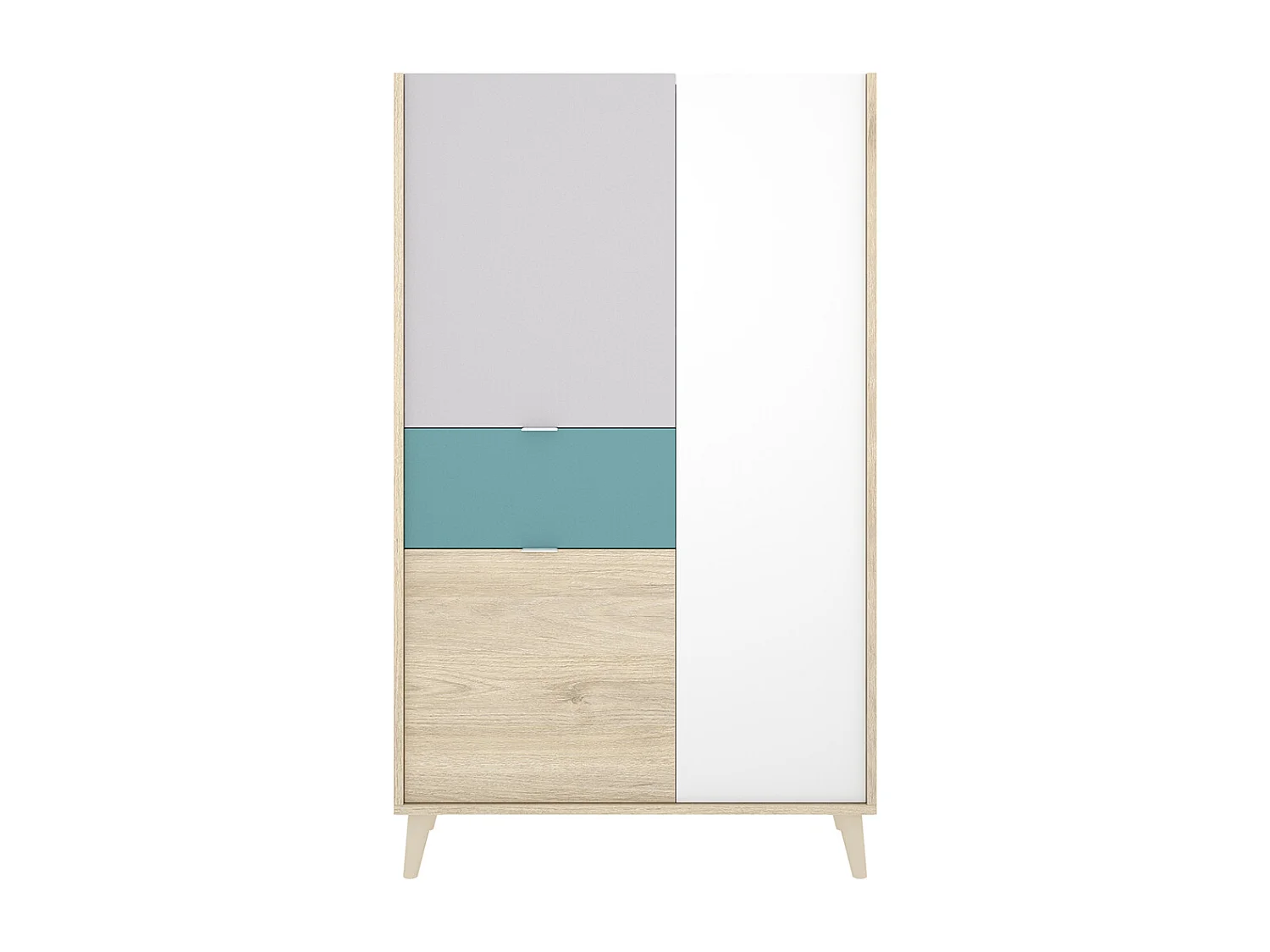 Ensemble de salon en bois mélaminé avec meuble TV + buffet coloris blanc, chêne naturel, Émeraude