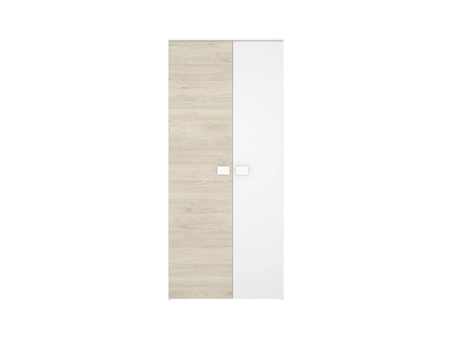Armoire, meuble de rangement pour enfant avec 2 portes coloris chêne naturel, blanc - Longueur 90 x Profondeur 52 x Hauteur 205 cm