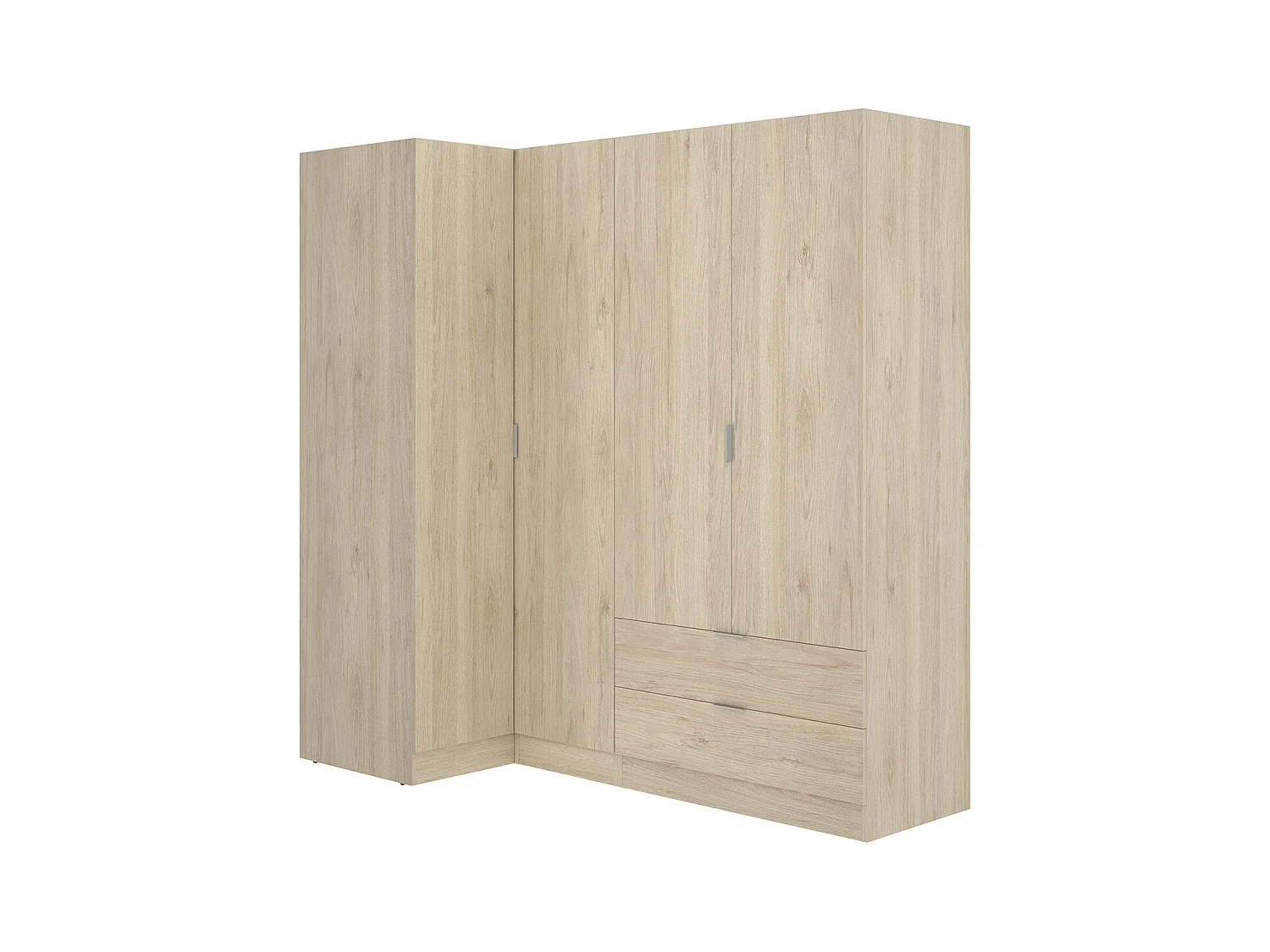 Armoire d'angle, meuble de rangement en bois mélaminé coloris chêne naturel - Longueur 173 x Profondeur 90 x Hauteur 184 cm