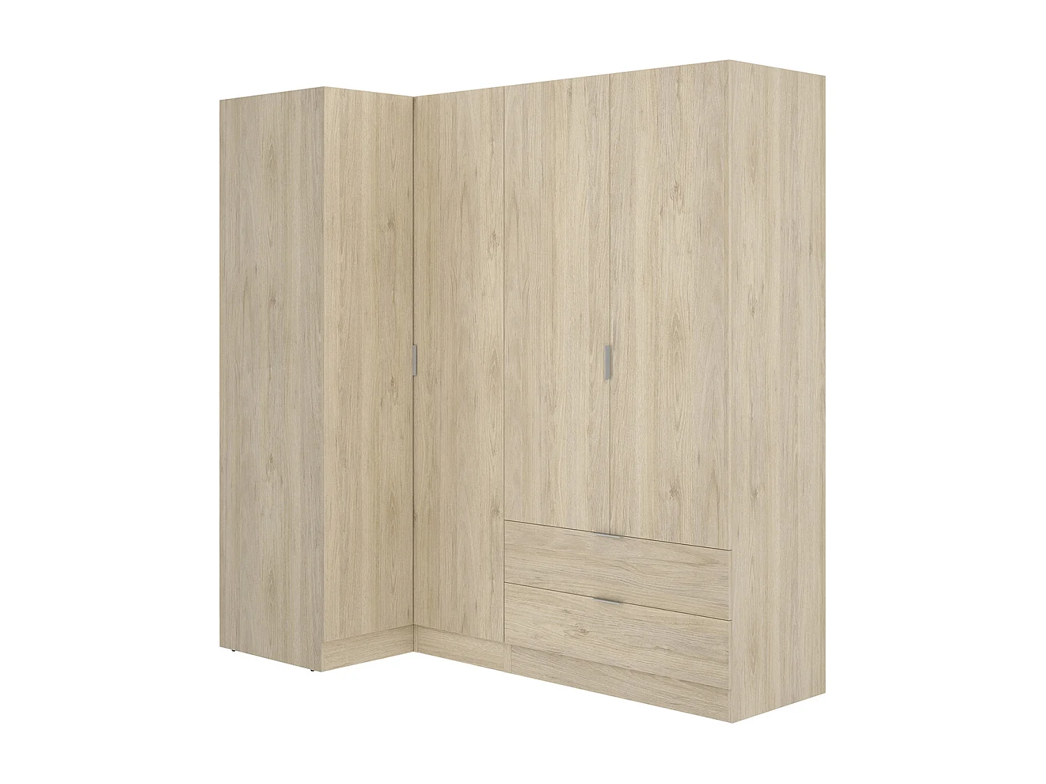 Armoire d'angle, meuble de rangement en bois mélaminé coloris chêne naturel - Longueur 173 x Profondeur 90 x Hauteur 184 cm
