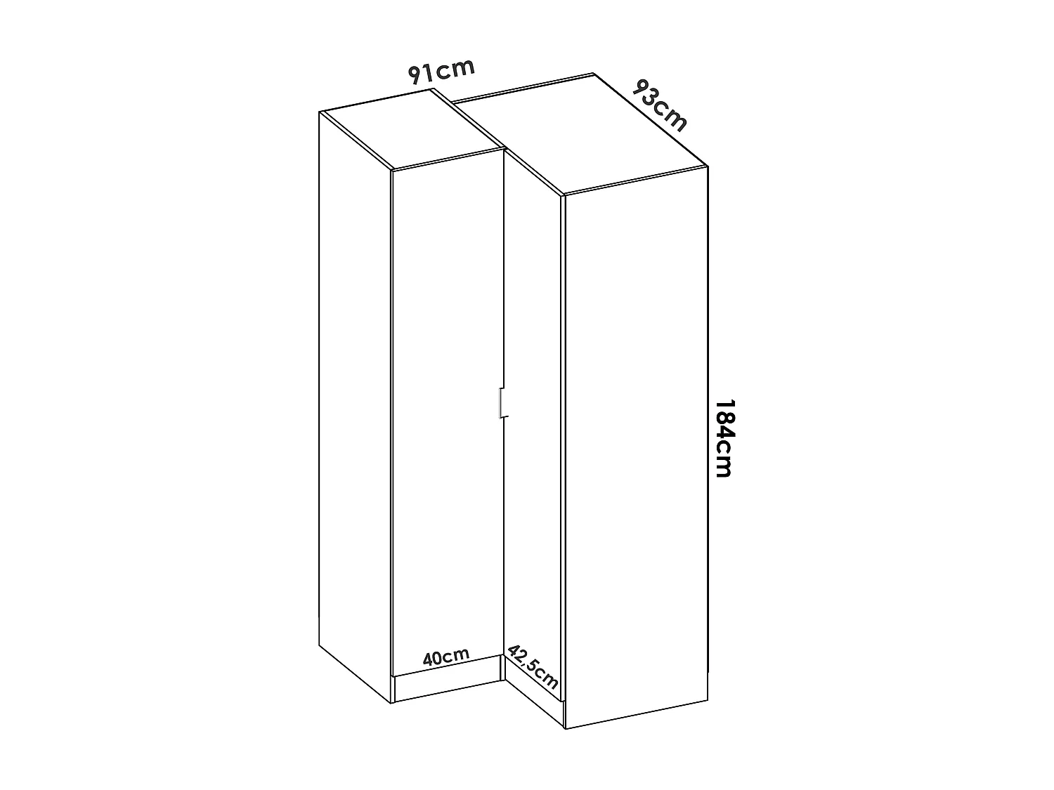 Armoire d'angle, meuble de rangement en bois mélaminé coloris chêne naturel - Longueur 173 x Profondeur 90 x Hauteur 184 cm