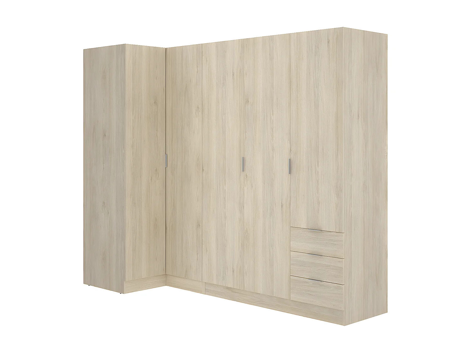 Armoire d'angle, meuble de rangement en bois mélaminé coloris chêne naturel - Longueur 213 x Profondeur 90 x Hauteur 184 cm
