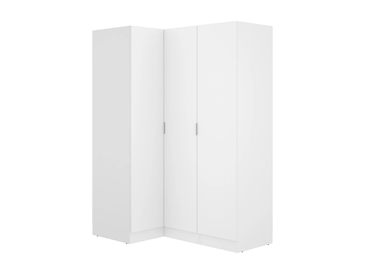 Armoire d'angle, meuble de rangement en bois mélaminé coloris blanc - Longueur 133 x Profondeur 90 x Hauteur 184 cm