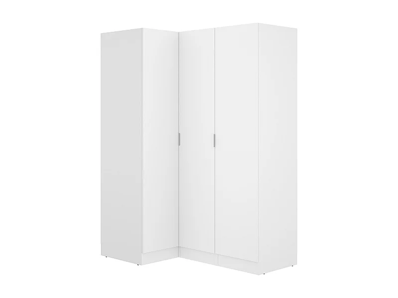 Armoire d'angle, meuble de rangement en bois mélaminé coloris blanc - Longueur 133 x Profondeur 90 x Hauteur 184 cm