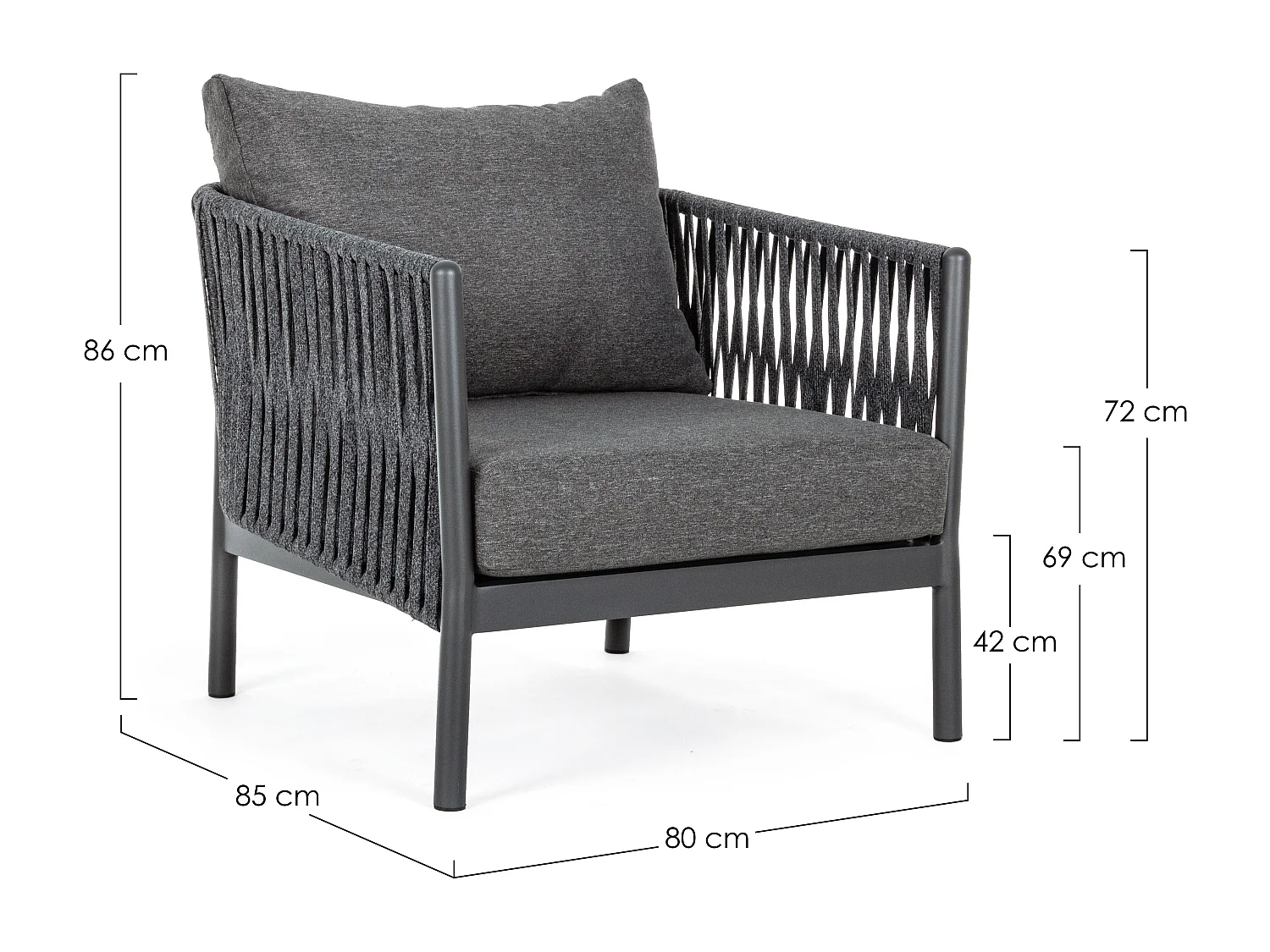 Fauteuil de jardin aluminium et tressage de cordes anthracite Flora