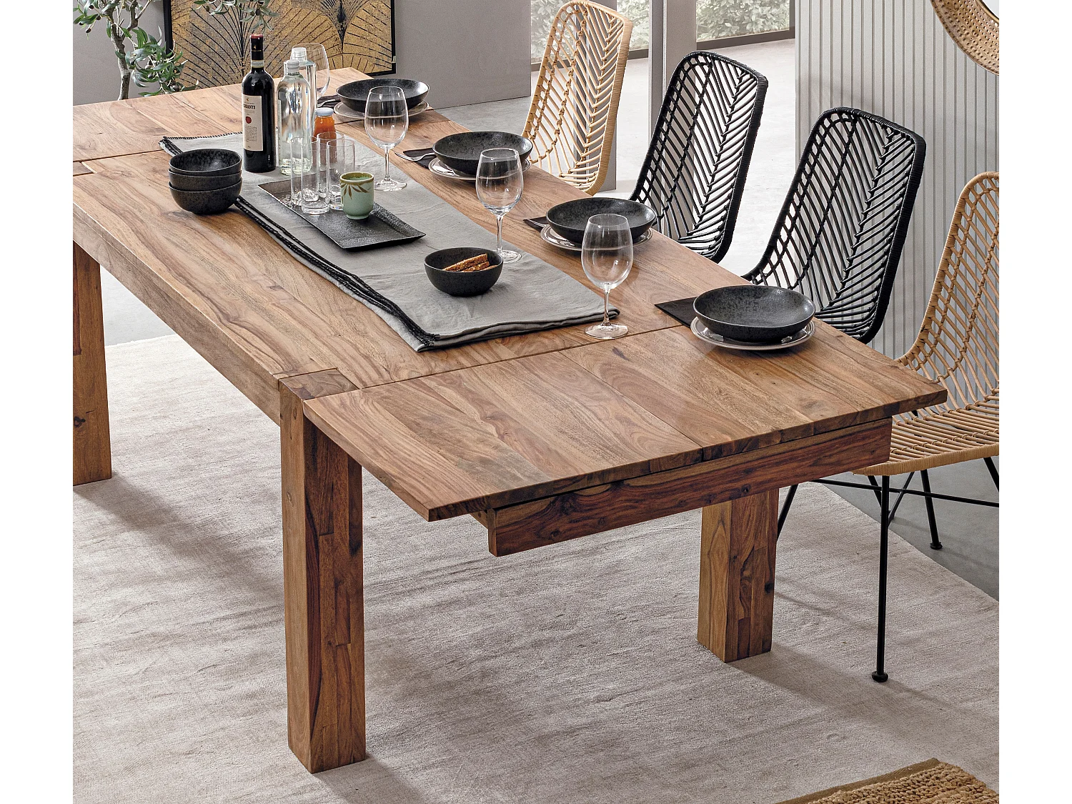 Table rectangulaire extensible bois massif naturel Saly 160-260cm