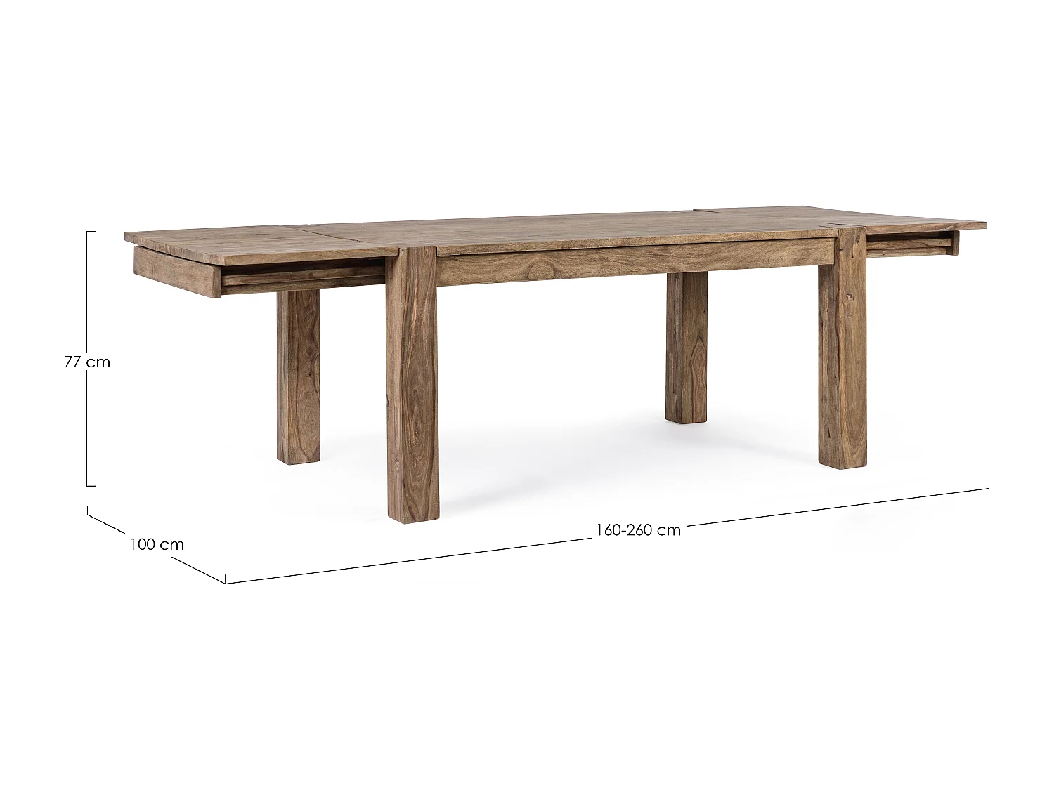Table rectangulaire extensible bois massif naturel Saly 160-260cm
