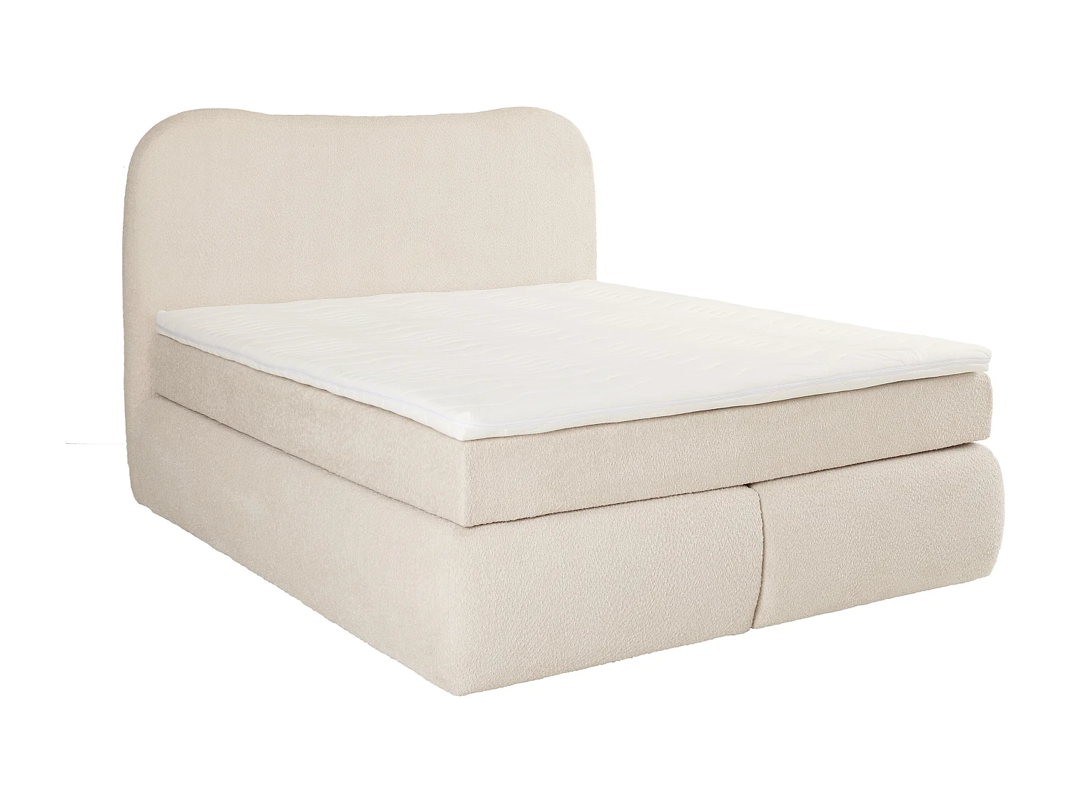 Boxspringbett komplett mit Bett-Kopfteil + Bettgestell + Matratze + Topper - 180 x 200 cm - Bouclé-Stoff - Beige - TRAVINO von YSMÉE