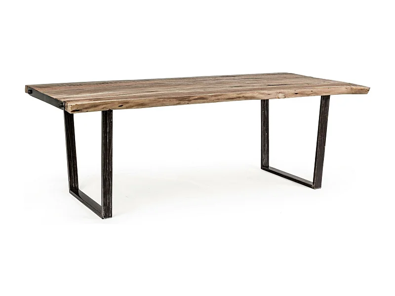 Table à manger rectangulaire 12 places en bois d'acacia sur 2 pieds acier noir Kadone 220cm