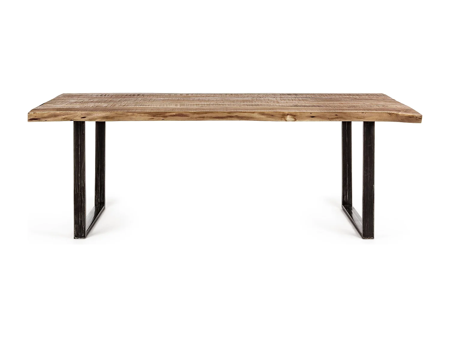 Table à manger rectangulaire 12 places en bois d'acacia sur 2 pieds acier noir Kadone 220cm