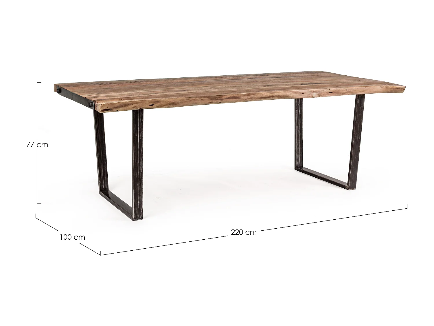 Table à manger rectangulaire 12 places en bois d'acacia sur 2 pieds acier noir Kadone 220cm
