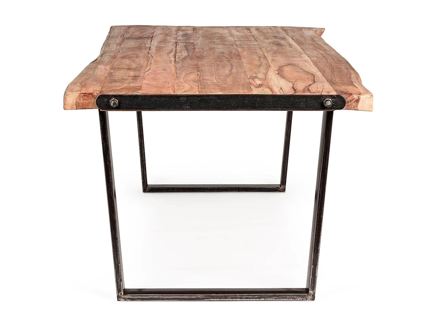 Table à manger rectangulaire 12 places en bois d'acacia sur 2 pieds acier noir Kadone 220cm